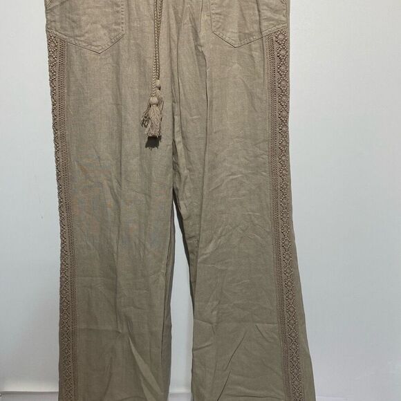 Jolt Women's Khaki Embroidered Tassel Drawstring Wide Leg Pants Size 1 NWT - Picture 3 of 9